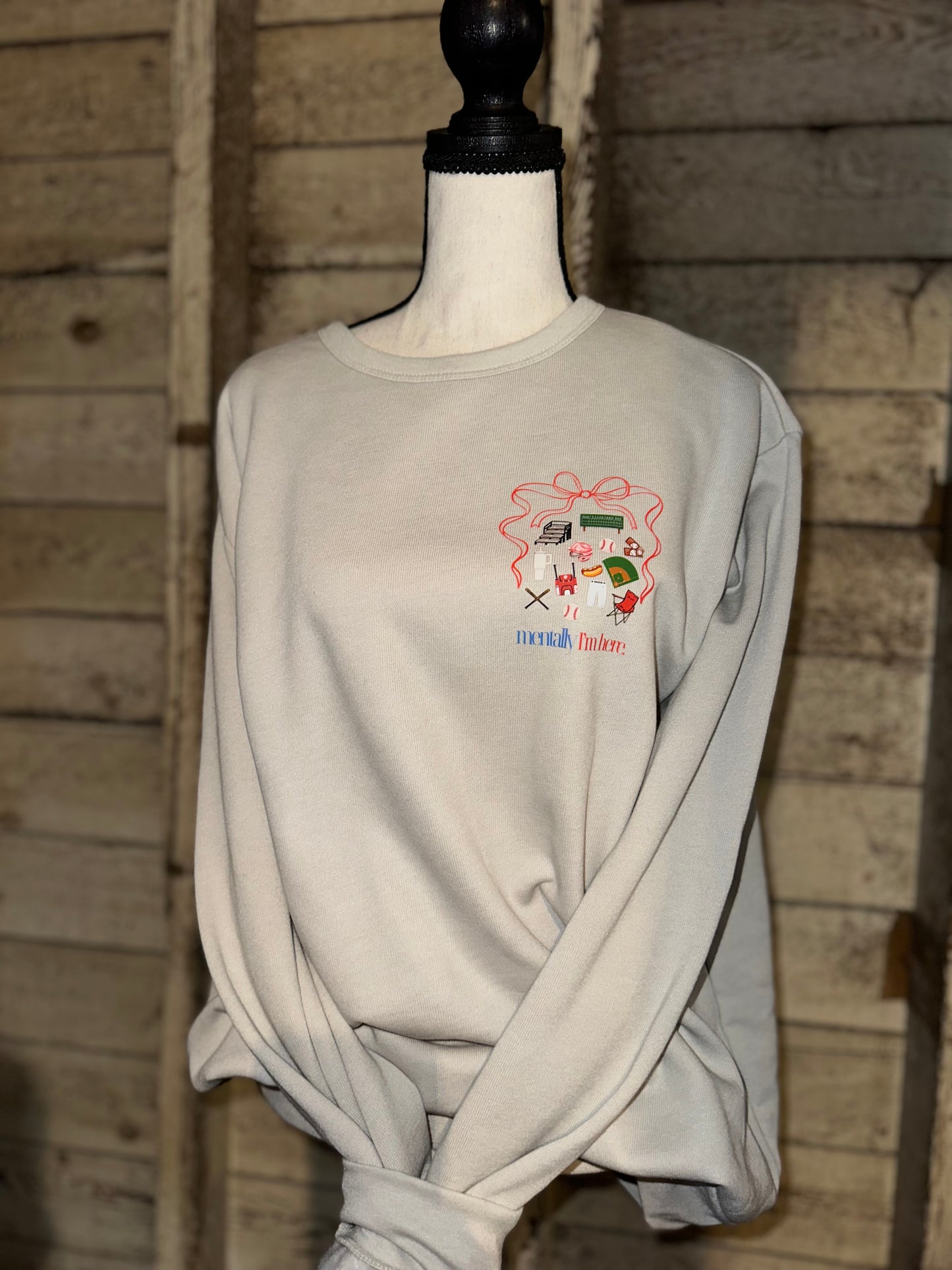 Mentally, I’m Here (baseball version) Crewneck Sweatshirt