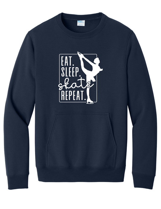 Eat. Sleep. Skate. Repeat. Crewneck Pocket Sweatshirt
